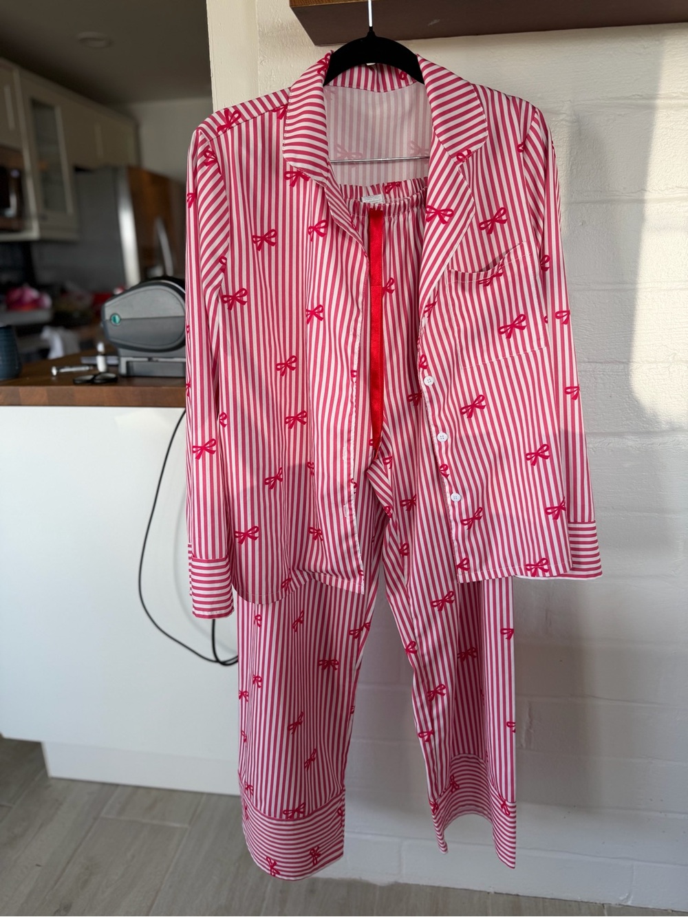 Women’s Pink Striped Bow Pajama Set - Cozy Sleep Shirt & Pants